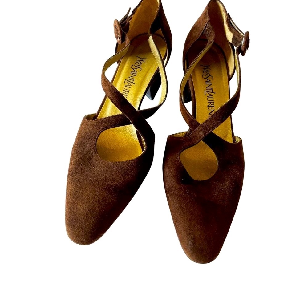 Rare YSL Yves Saint Laurent Brown Vintage Luxury Couture Suede Heels 8N - Picture 2 of 11